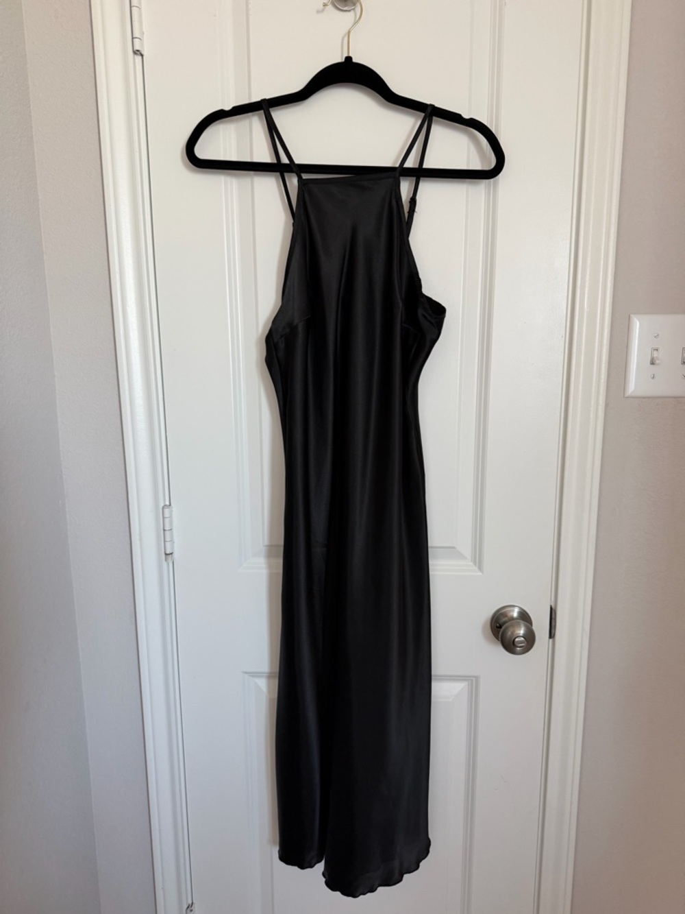 bebe Black Satin Halter Midi Dress